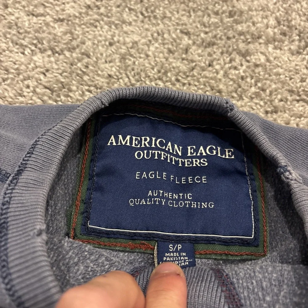 American Eagle Sweatshirt Mens Blue Vintage Fit Crewneck Eagle Fleece 1977 Small